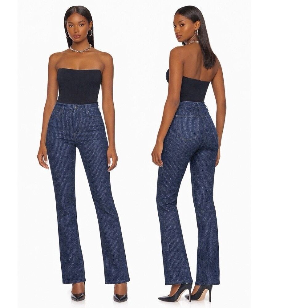 L'AGENCE Stevie Silver Metallic Pinstripe Bootcut Jeans 26 Navy Blue High Rise